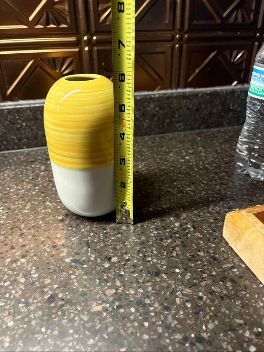 IKEA Yellow and White Ceramic Accent Vase